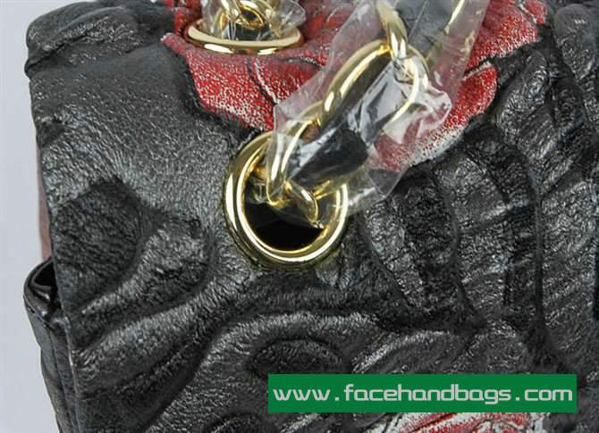 Chanel 2.55 Rose Handbag 50136 Gold Hardware-Black Red